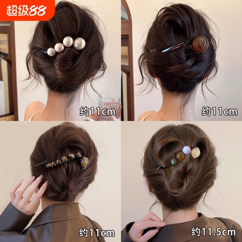 简约耐用珍珠一字夹抓夹新款高端扭扭发夹女后脑勺鲨鱼夹发饰夹子