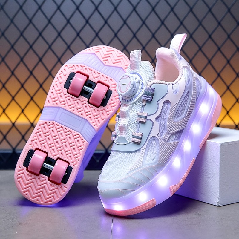 暴走鞋女童轮滑鞋四轮女孩发光隐形自动可拆装带轮子鞋儿童溜冰鞋