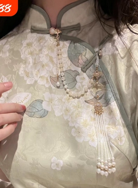 古风旗袍压襟吊珍珠流苏挂件胸针