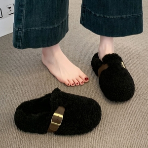 厚底勃肯鞋包头毛毛拖鞋女外穿2025新款秋冬爆款一脚蹬加绒棉拖鞋