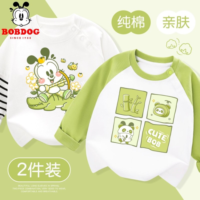 巴布豆宝宝长袖纯棉a类男童t恤春秋薄款2025新款儿童时髦春装上