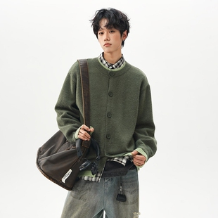 2025秋季拼接叠穿毛衣男美式复古针织开衫慵懒外套潮户外男女同款
