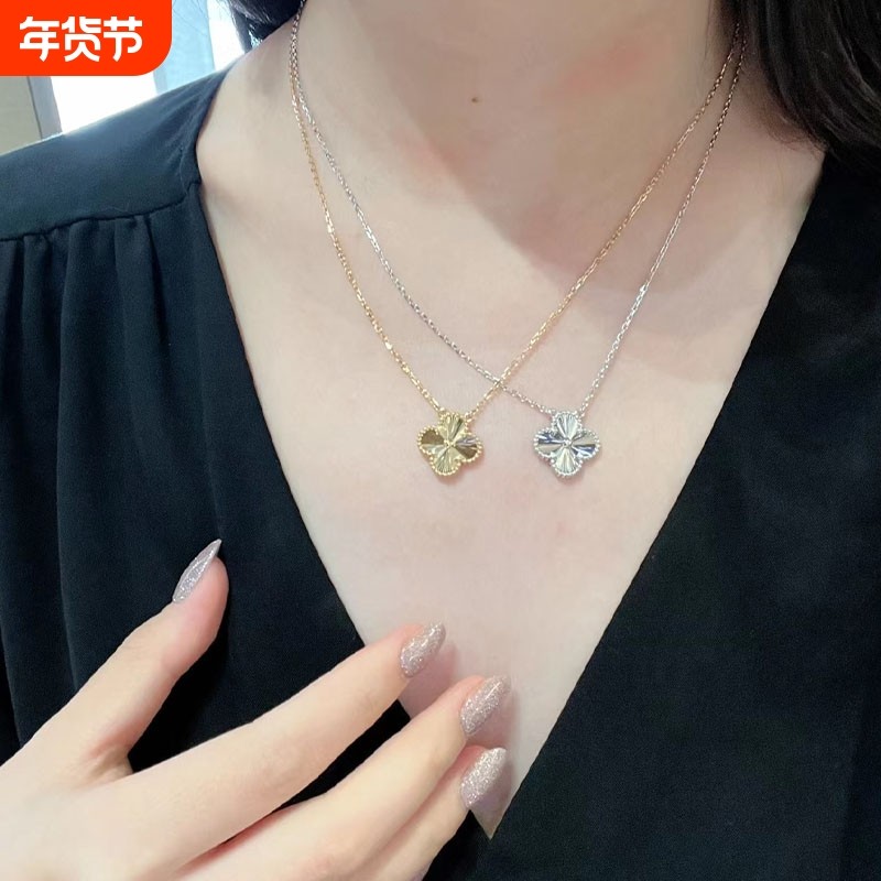 轻奢单花四叶草项链女小众高颜值锁骨链吊坠礼物白金贝母玫瑰金