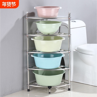 不锈钢脸盆架落地三角架卫生间置物架浴室转角洗脸盆收纳架子阳台