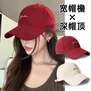 酒红色大头围帽子棒球帽鸭舌帽大脸显脸小宽帽檐女加大加深顶红色
