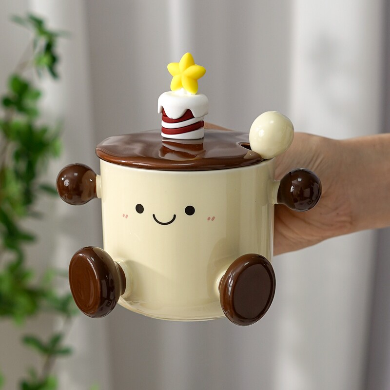 情侣笑脸马克杯带盖带勺女生宿舍陶瓷家用喝水杯生日礼物新款卡通