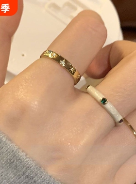 柔润抄吧叠戴绝~彩色锆石滴釉轻奢芒星戒指女ins高级指戒可调节