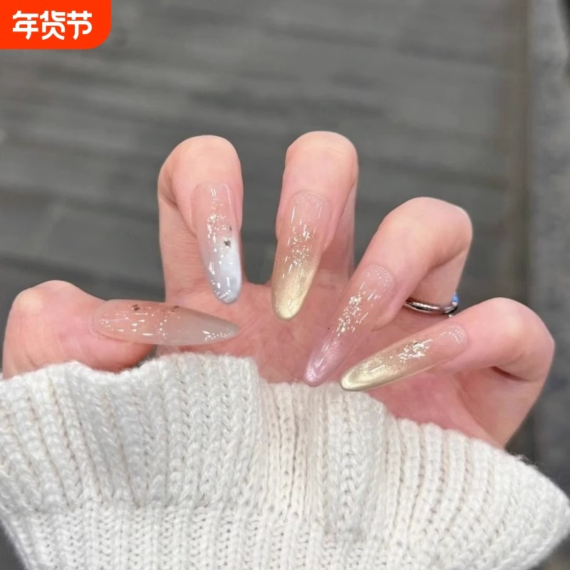 春夏新款猫眼显白中长款指甲手工穿戴美甲贴片蝴蝶结扁平持久,彩妆/香水/美妆工具,穿戴甲/甲片,淘宝优惠券,粉丝福利购,淘宝优惠卷