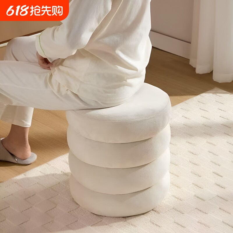 奶油风化妆凳家用网红梳妆台凳子女生卧室轻奢高级感圆凳墩墩圆凳