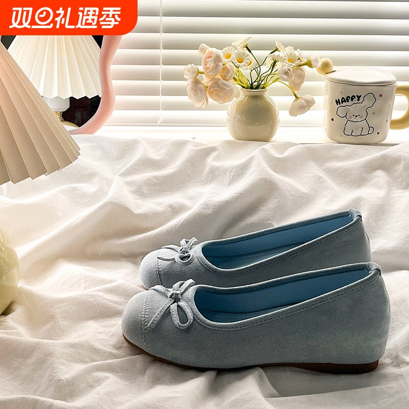 内增高复古芭蕾风一脚蹬浅口单鞋女2025夏季新款法式蓝色玛丽珍鞋