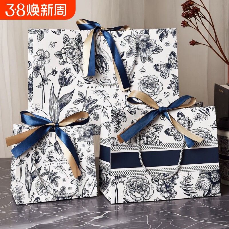 新年礼品袋手提袋伴手礼糖果袋复古精致高级送礼袋红色年货丝带