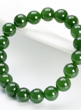 碧绿色手链碧玉手串圆珠菠菜绿