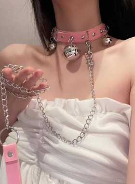 项圈女手铐小狗铃铛项圈牵引绳s情调性感项圈情趣型狗链情侣项链