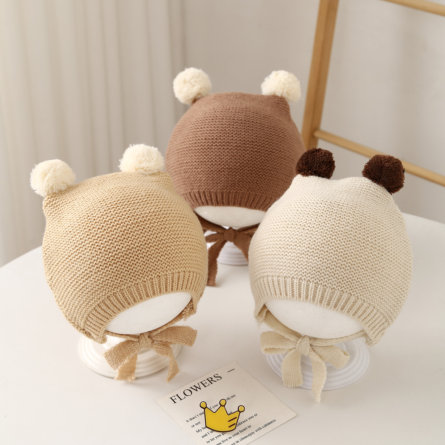 婴幼儿春秋针织系带针织套头帽