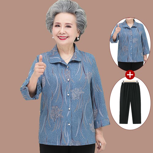 奶奶秋装薄款衬衫60妈妈春秋上衣