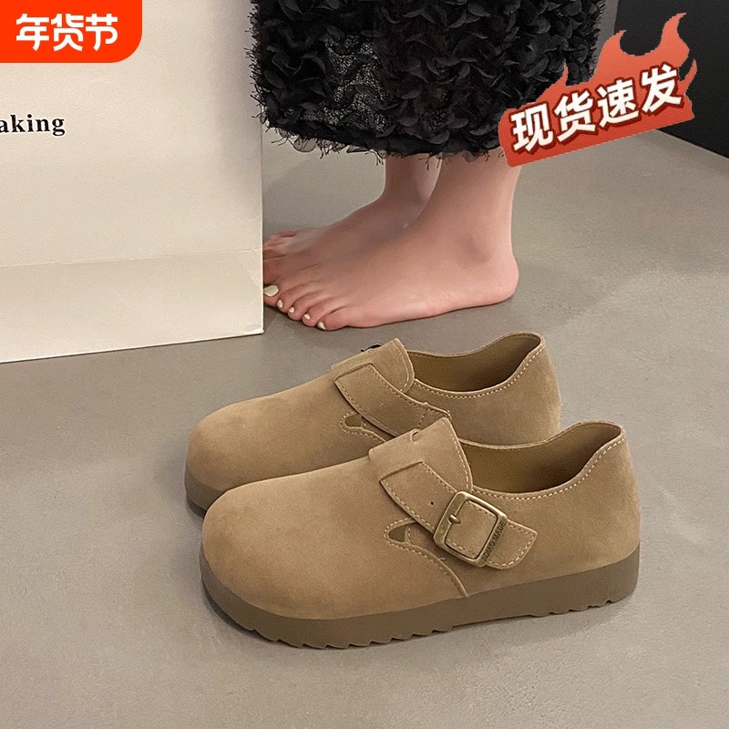 磨砂勃肯鞋女2025新款春季厚底复古软底博肯单鞋一脚蹬平底豆豆鞋,女鞋,勃肯鞋/软木鞋,淘宝优惠券,粉丝福利购,淘宝优惠卷