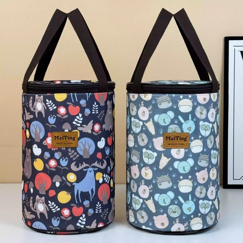 加厚铝箔大容量防水圆筒手提饭盒袋闷烧杯饭盒桶保温包圆形便当包