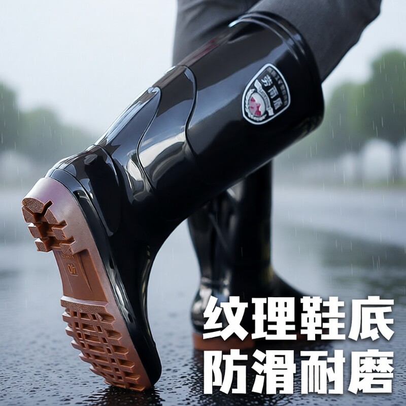 高筒雨鞋男款中筒防水鞋防滑钓鱼靴中长筒劳保雨靴男加绒耐磨胶鞋