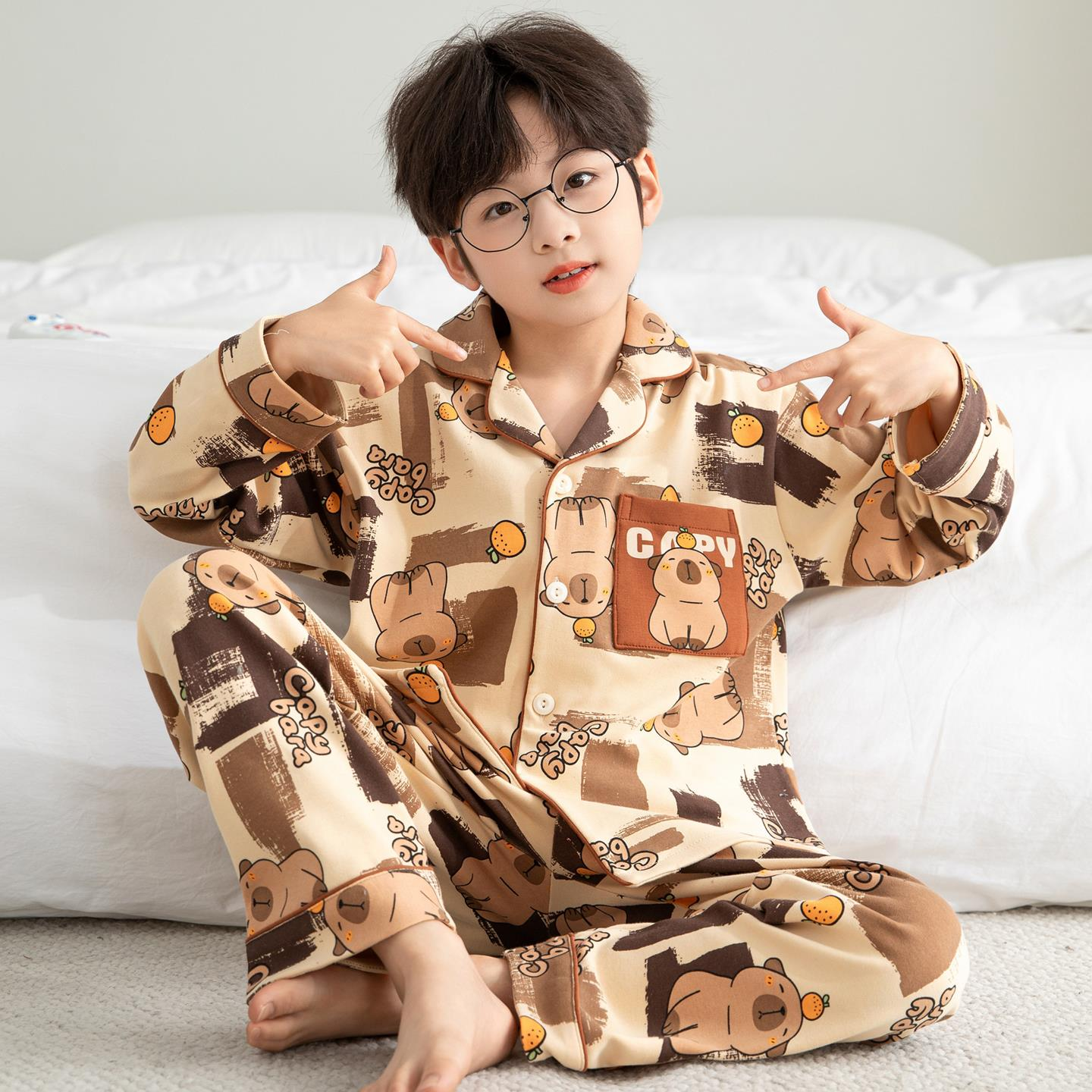 男童睡衣纯棉春秋季长袖儿童2025