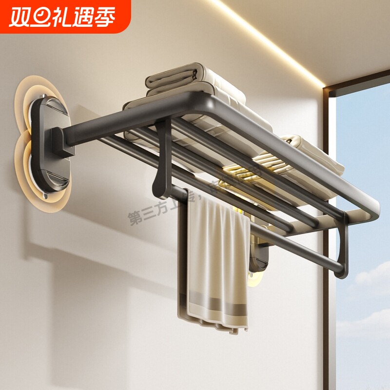 吸盘毛巾架免打孔卫生间置物架厕所挂杆套件浴室淋浴房浴巾架挂架