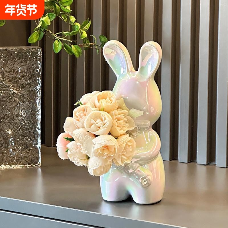 艺术手捧兔花瓶高级感插花瓶摆件客厅插花桌面装饰品礼物电视柜,家居饰品,花瓶,淘宝优惠券,粉丝福利购,淘宝优惠卷