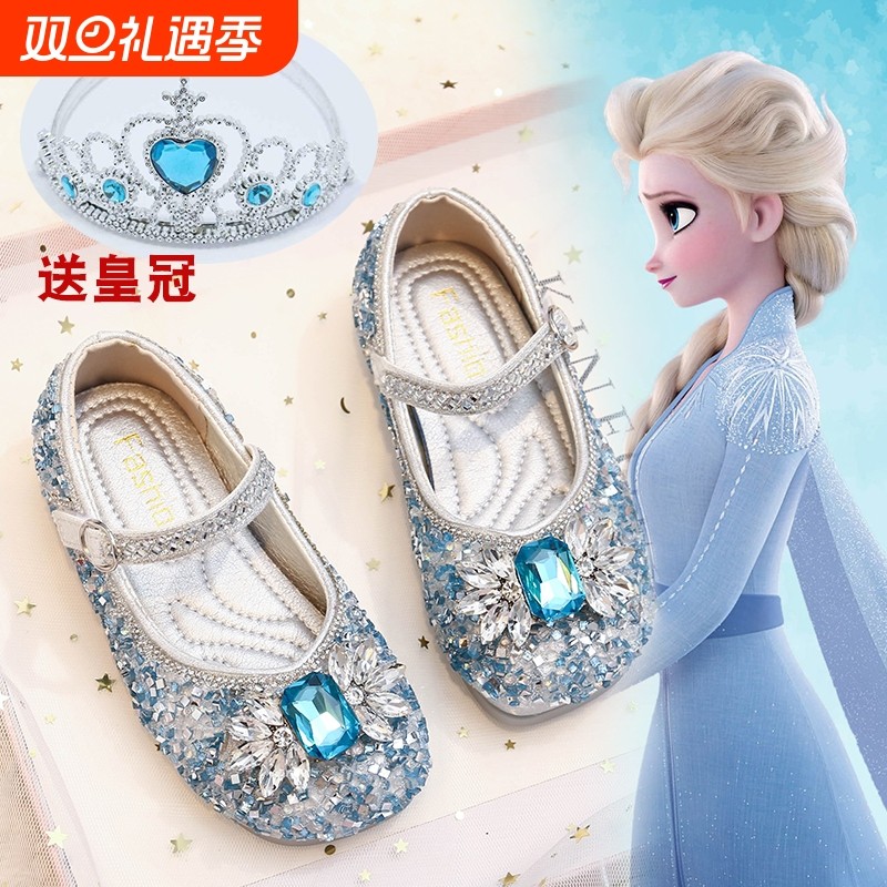 儿童小皮鞋2025年新款女童蝴蝶结亮片公主单鞋卡通冰雪奇缘舞蹈鞋