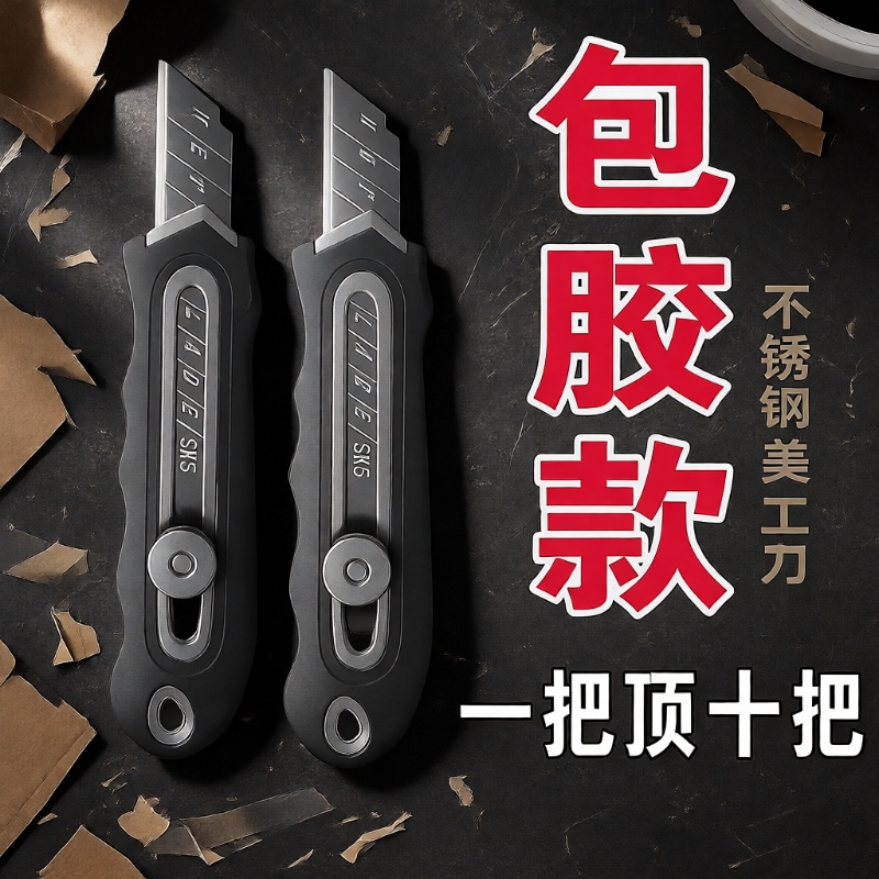 德国工艺加厚不锈钢美工刀重型全钢加厚合金钨钢刀片壁纸裁纸墙纸刀架高颜值片壁纸墙纸手工美术工具快递开箱