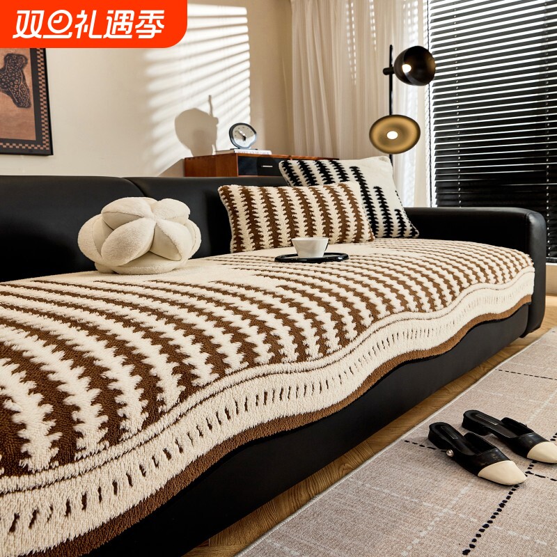 异形加厚毛绒沙发垫2025冬季新款高级感皮沙发专用防滑盖布巾坐垫