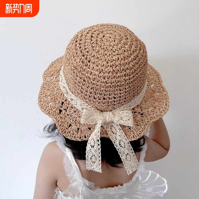 女童渔夫帽儿童遮阳帽宝宝帽子洋气太阳帽夏季防紫外线防晒帽草帽
