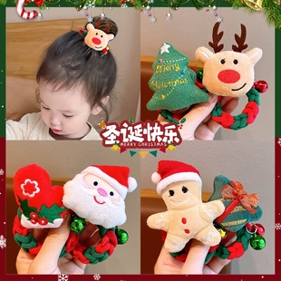 圣诞头绳小女孩发饰儿童发绳宝宝头饰2025新款圣诞节发圈短发卷发