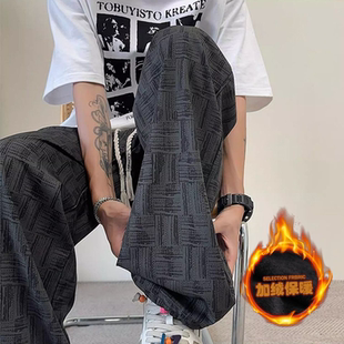 宽松秋冬加绒情侣休闲裤 潮牌格子运动卫裤 新款 直筒灯芯绒男春秋季