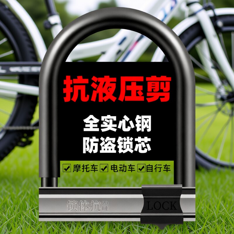 抗液压剪电动车锁摩托车U形锁防盗锁自行车电瓶车锁单车山地U型锁