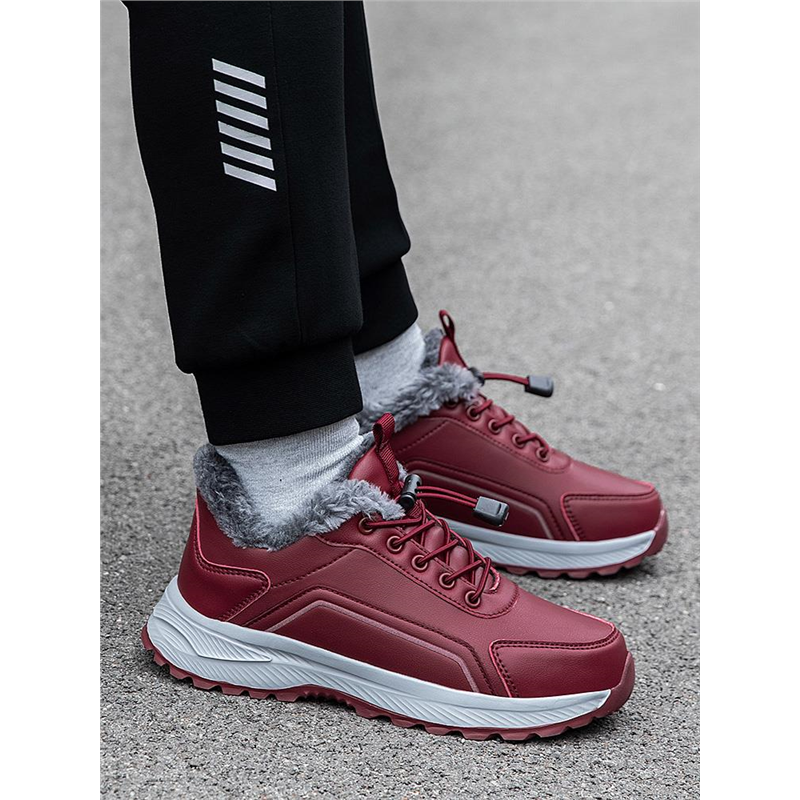 寿足力老人健步鞋运动鞋男女冬季加厚妈妈鞋皮面防水防滑加绒保暖