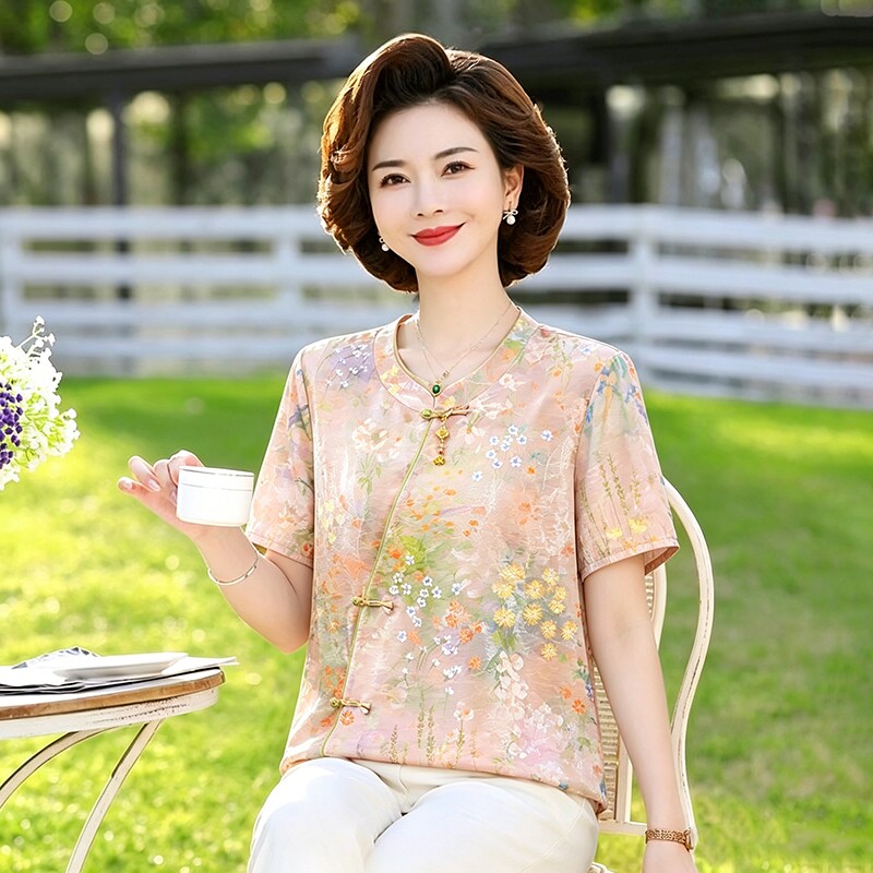 新中式妈妈夏装套装2026新款国风小衫中老年女装夏季短袖衬衫上衣