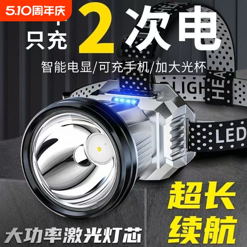 公牛适用头灯2025新款超亮头戴式感应超长续航钓鱼登山灯户外