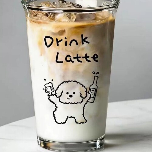 可爱小狗玻璃杯子线条简约ins风咖啡果酒冷饮果汁气泡水杯高颜值
