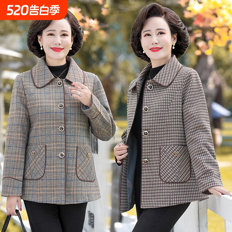 中年妈妈春秋小西装短外套女2025新款中老年洋气减龄格子上衣大气