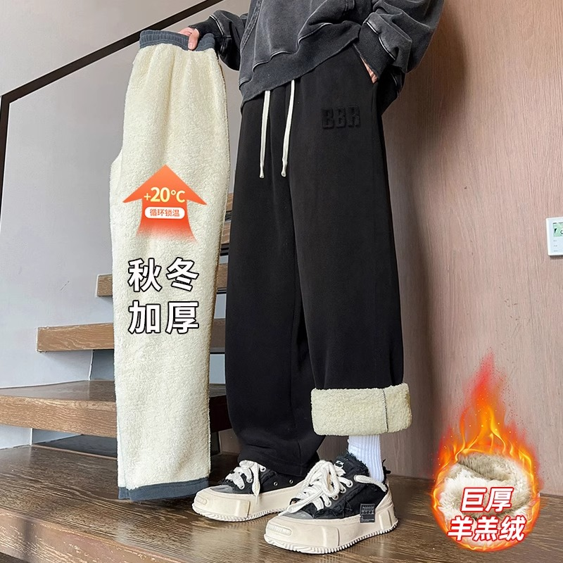 加绒加厚男士秋冬阔腿裤长裤