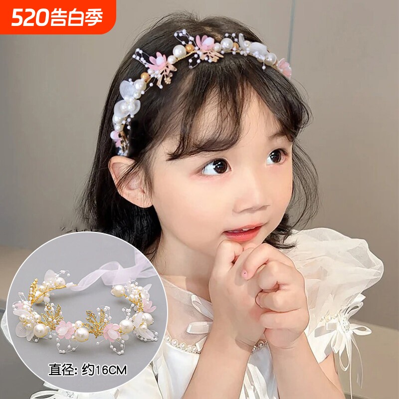 飘带花环珍珠发箍女款儿童2026新款公主发饰头箍丝带发捆皇冠头饰