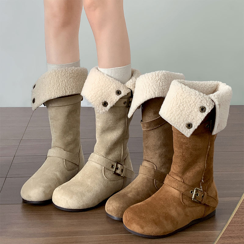 复古棕色厚底靴子女长筒靴2025新款秋冬保暖显瘦勃肯加绒雪地长靴