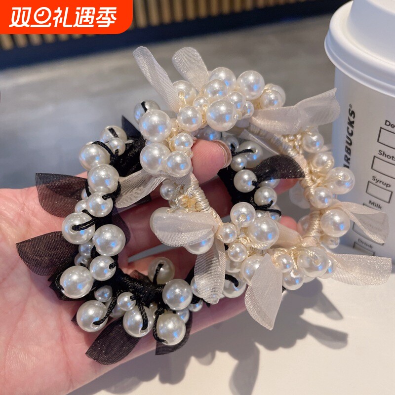 韩系法式珍珠花瓣发圈气质简约头绳扎头发皮筋手链两用马尾发绳女
