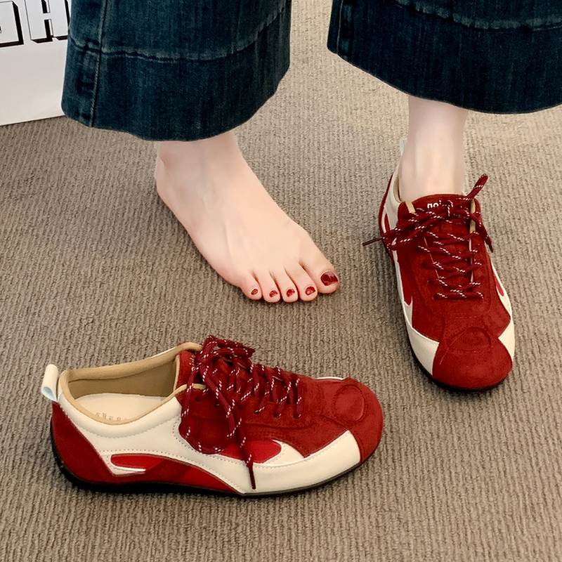 红色德训鞋女款2025新款秋季爆款超火百搭阿甘运动休闲板鞋子女鞋