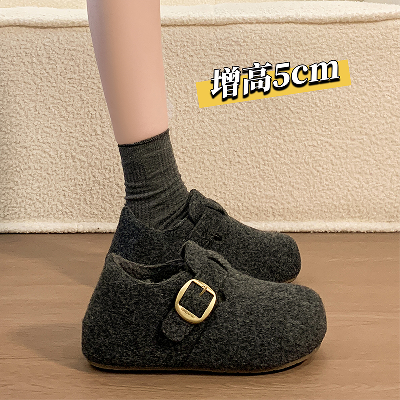 全包厚底勃肯鞋女加绒豆豆鞋2025新款冬季女鞋子网红爆款博肯棉鞋