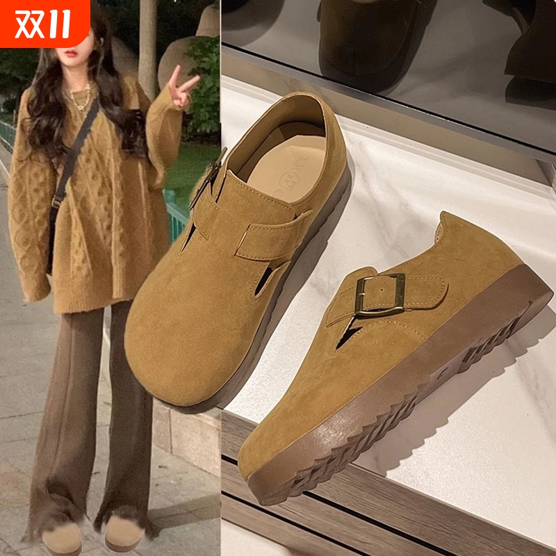 厚底全包勃肯鞋女2025新款春秋冬一脚蹬单鞋美拉德博肯豆豆鞋百搭