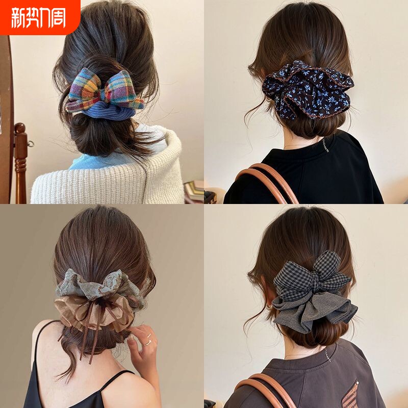 大肠发圈头绳秋冬复古ins彩虹格子蝴蝶结丸子2026马尾发绳新款