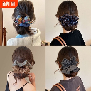 大肠发圈头绳秋冬复古ins彩虹格子蝴蝶结丸子2026马尾发绳新款