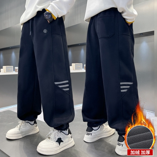 运动儿童加绒加厚卫裤 男童秋装 一体绒休闲男孩秋冬季 子2025新款 裤