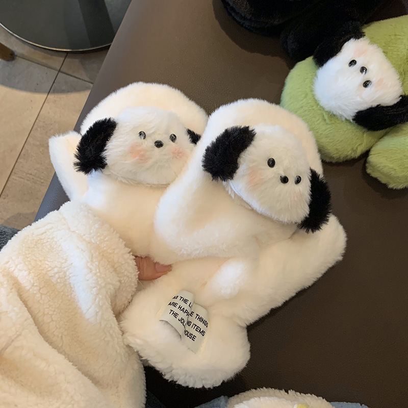 可爱毛绒手套女冬季小狗保暖加绒加厚全包连指学生骑行防寒手套