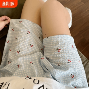 女短裤 家居裤 韩版 人造棉可外穿日系格子大码 夏日 薄款 少年棉绸睡裤