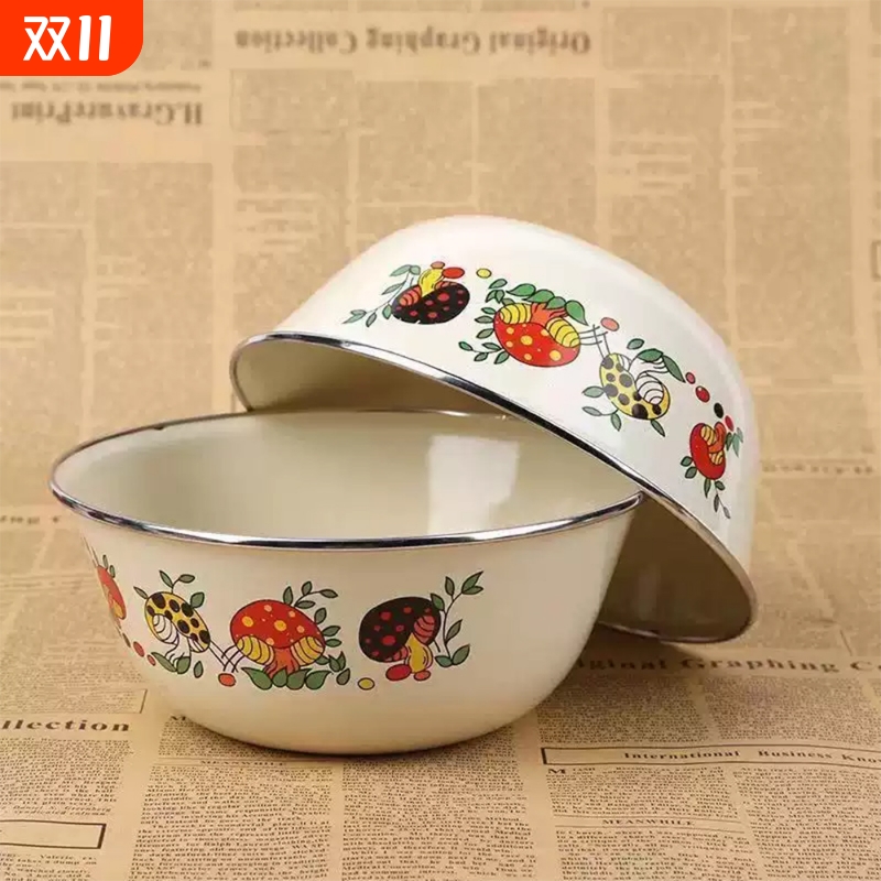 加厚搅拌碗老式搪瓷盆套装大号家用厨房珐琅调菜盆凉拌沙拉泡面碗